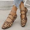 Women's Shoes 2024 Brand Buckle Strap Women's Flats Fashion Leopard Print Daily Flats Women Hot Sale Square Toe Flat Low Heels