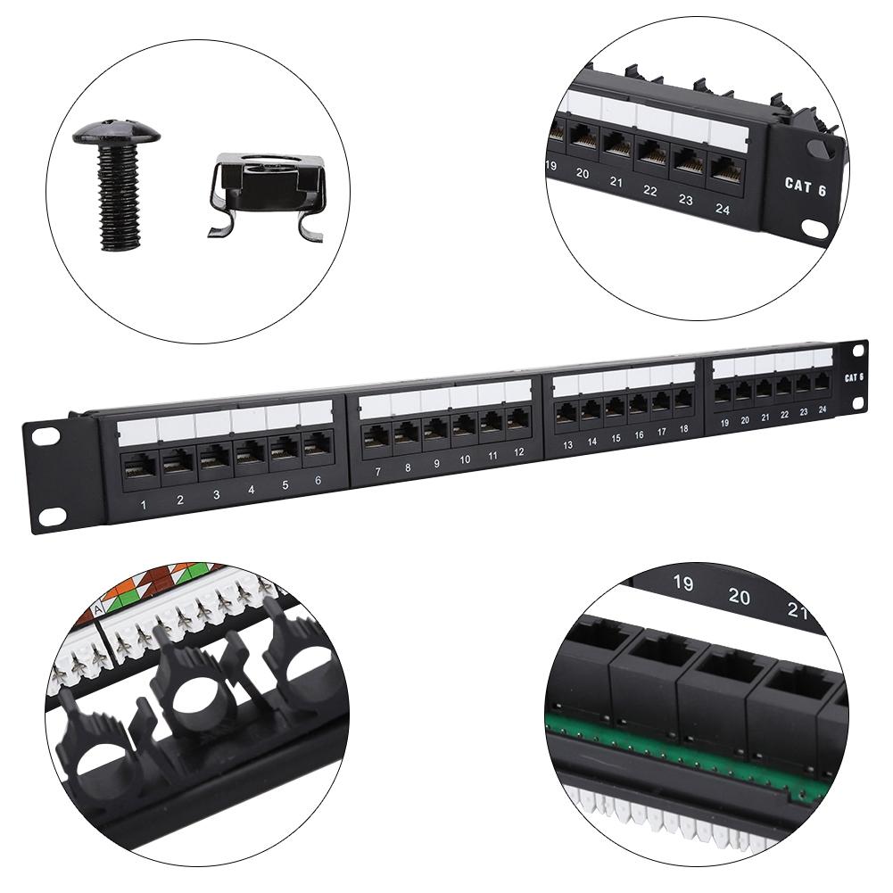 Gold Plated 24 Port Mountable Data Patch Panel High Speed CAT6 CAT 6 Network Cable Rack
