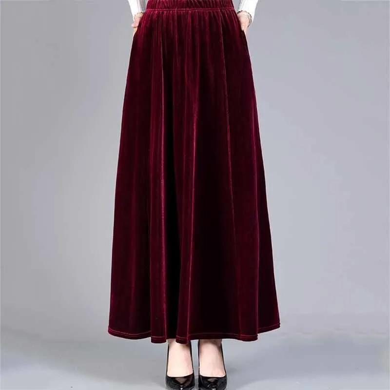 Skirt for Women Casual Versatile Elastic High Waist Long Loose Plus Size Thickened Stretchy Solid Colour Skirt