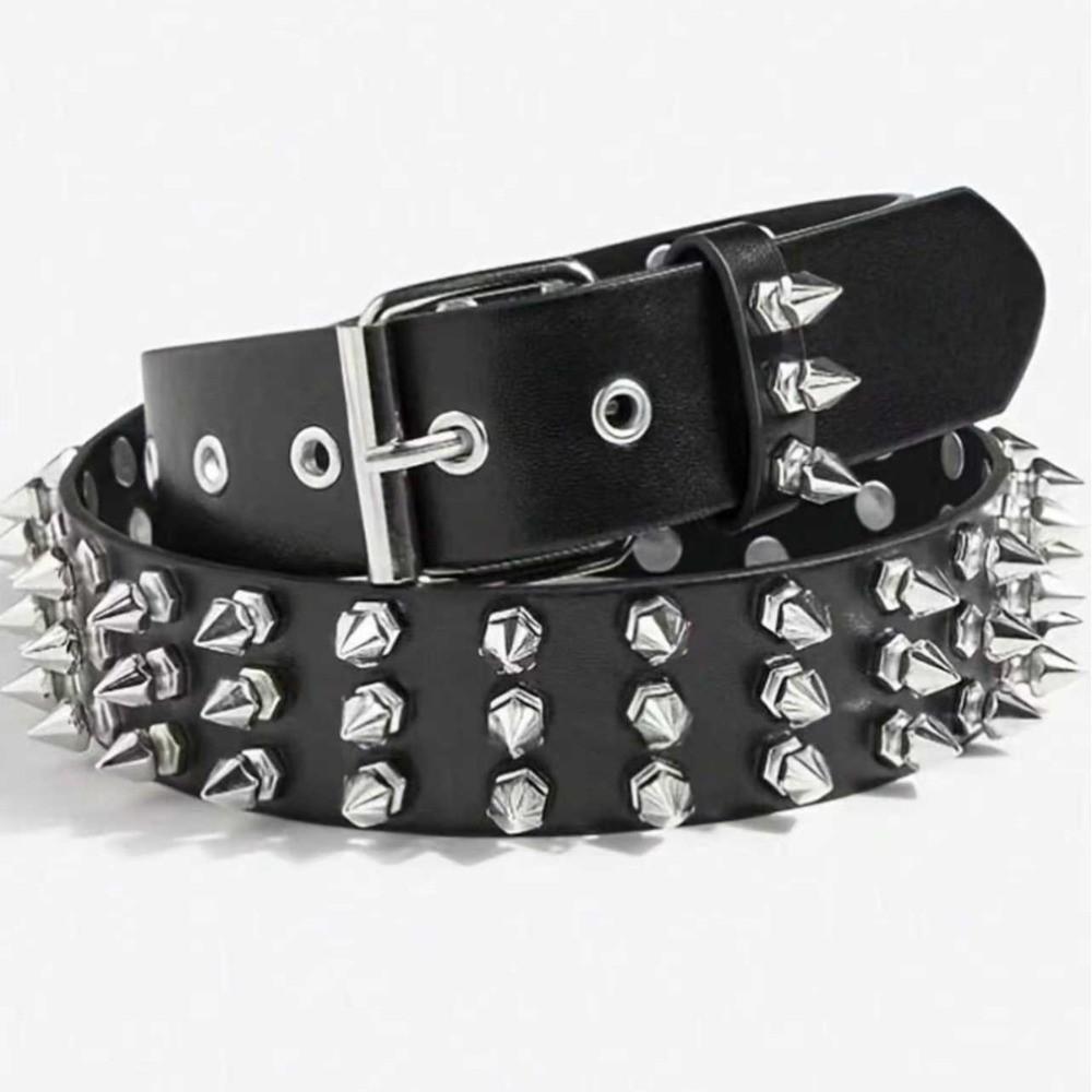 Fashion Retro Rivet Belt Black PU Leather Studded Belt Adjustable Goth Style Punk Belt for Men and Women