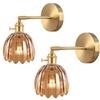 Retro Japanese Copper Amber Glass Wall Lamp - Modern for Bedroom or Entryway.