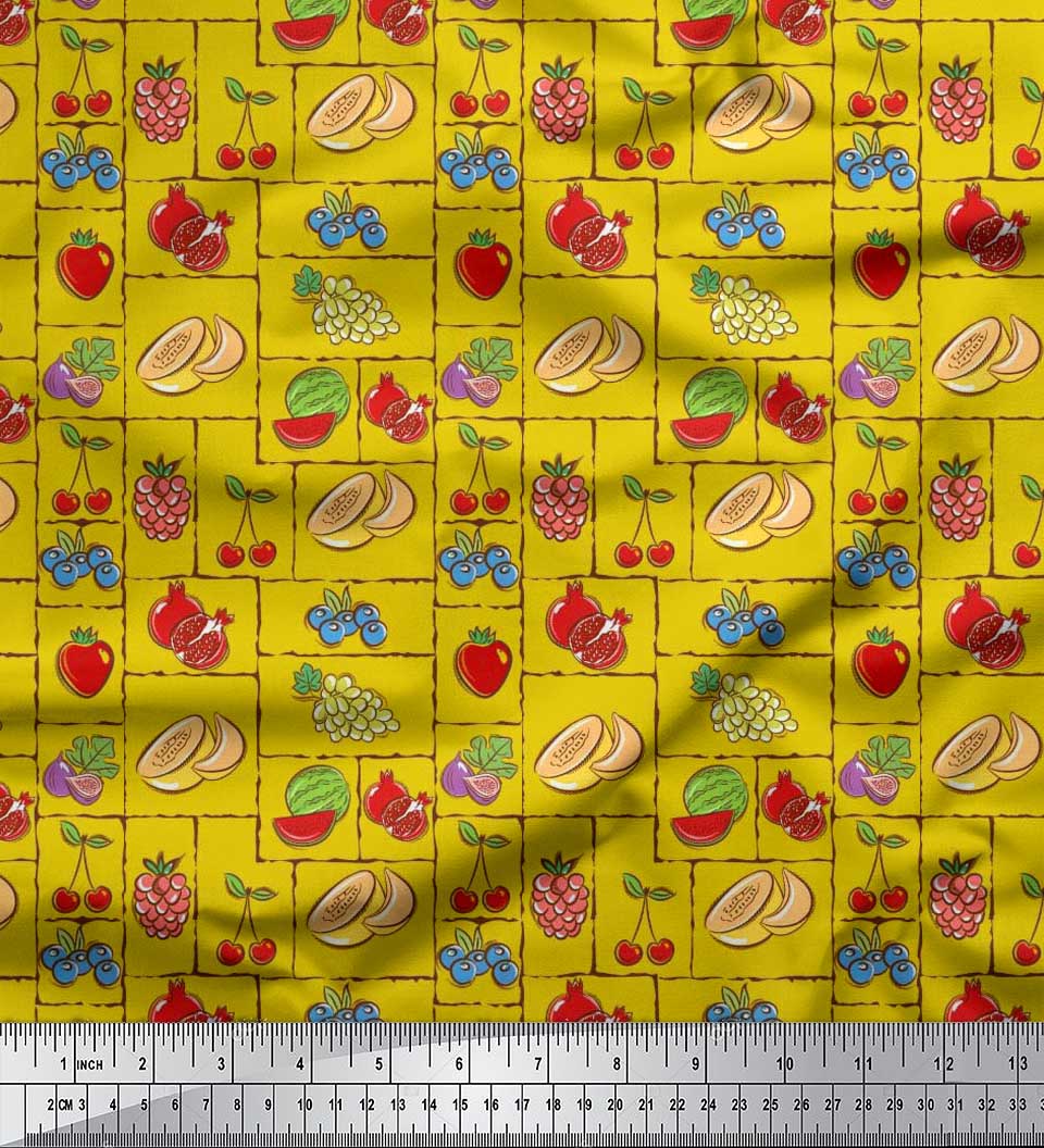 

Тканина Soimoi Japan Crepe Satin Mix Fruits Fabric Prints на метри 42 дюйми 42 Inch Wide - Poly Crepe жовтий