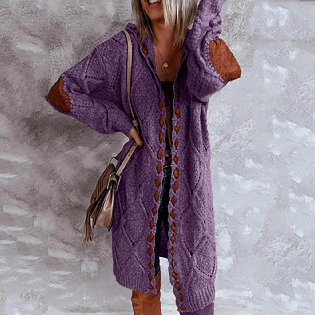 Langärmlige Midi-Pulloverjacke mit Kapuze für Damen in Übergröße