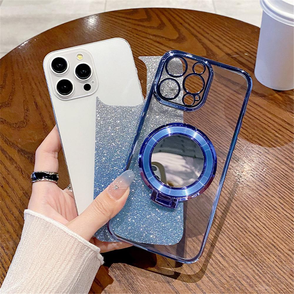 Carcasă de telefon cu suport inelară oglindă placată cu sclipici de lux pentru Samsung A52 A32 A22 A12 A72 A71 A51 A21S A50 A70 Capac cu suport magnetic