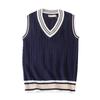 Vestă Pulover Bărbați Îngroșată Gât în V Fără Mâneci Tricotată Veste Pulover cu Dungi Retro Stil Preppy Simplu Șic Larg Casual Potrivire Perfectă