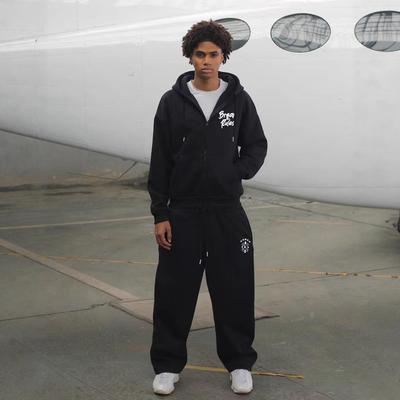 European American Trendy Street Style Graphic Zip-Up Hoodie & Casual Set