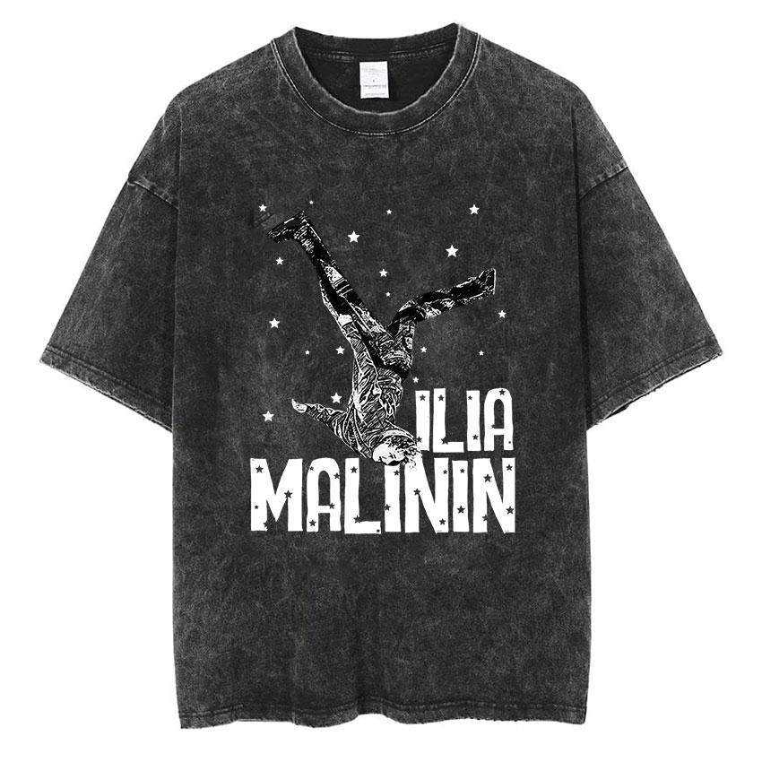 Champions Ilia Malinin Ice Skating Vintage Washed T Shirts Mens Summer Fashion Oversized Cotton Tshirt Unisex Streetwear