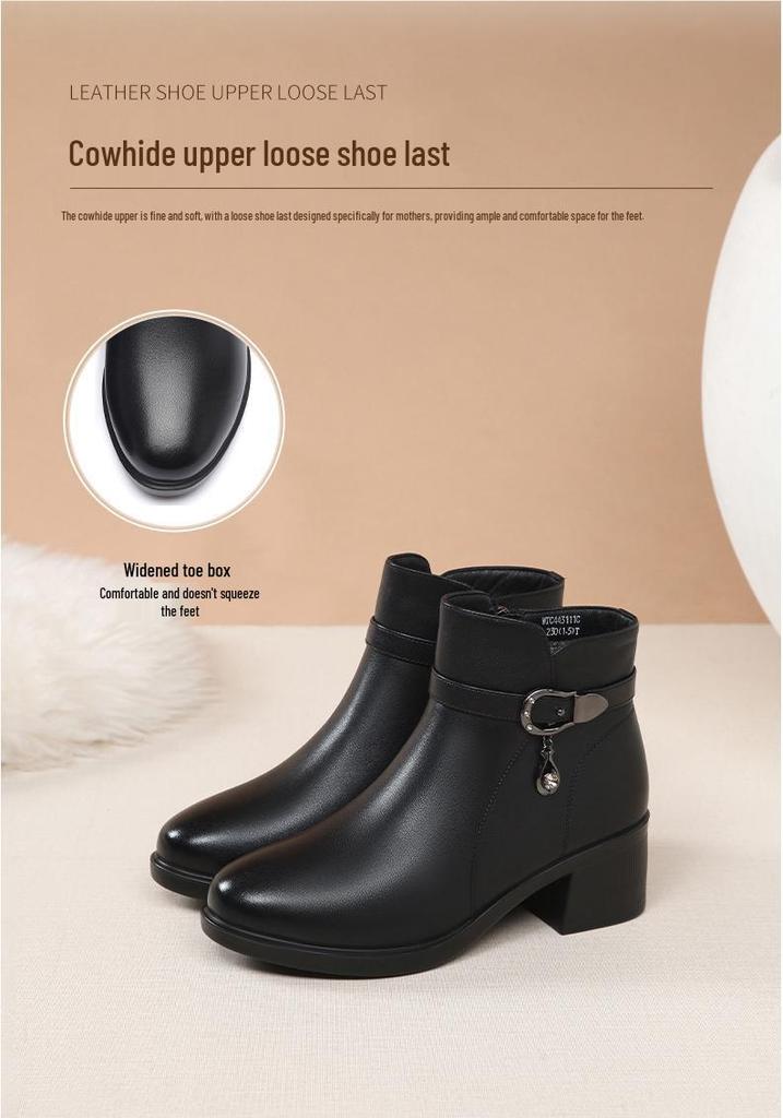 Red Dragonfly Women's High-Heel Ankle Boots - Winter Style, Genuine Leather with Velvet Lining, Chunky Heels, Warm and Stylish.