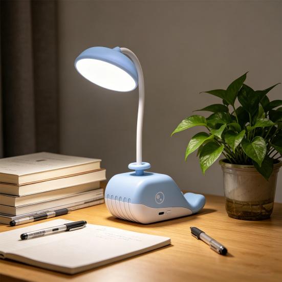 Cartoon Whale Night Light USB Type-C Fast Rechargeable Desk Lamp with Mobile Phone Holder Bendable Warm White Light Desk Light for Students Eye