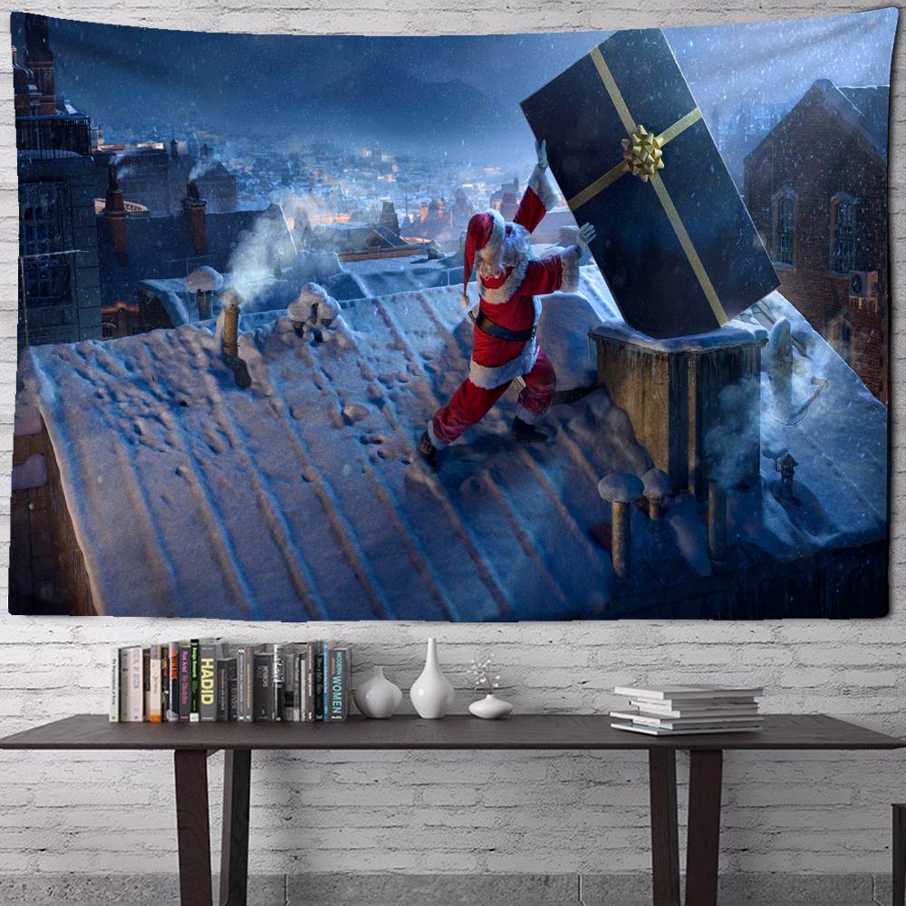 Christmas Tapestry Gift Wall Hanging Winter Night Snowflake Elk Santa Claus Hanging Fireplace Blanket Gift Home Wall Decorations