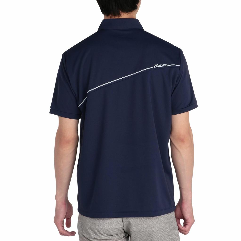 Mizuno Solar Cut Ice Touch Short Sleeve Shirt with Heat Deep Navy Zip-Up Collar, Shielding, E2MAC001,