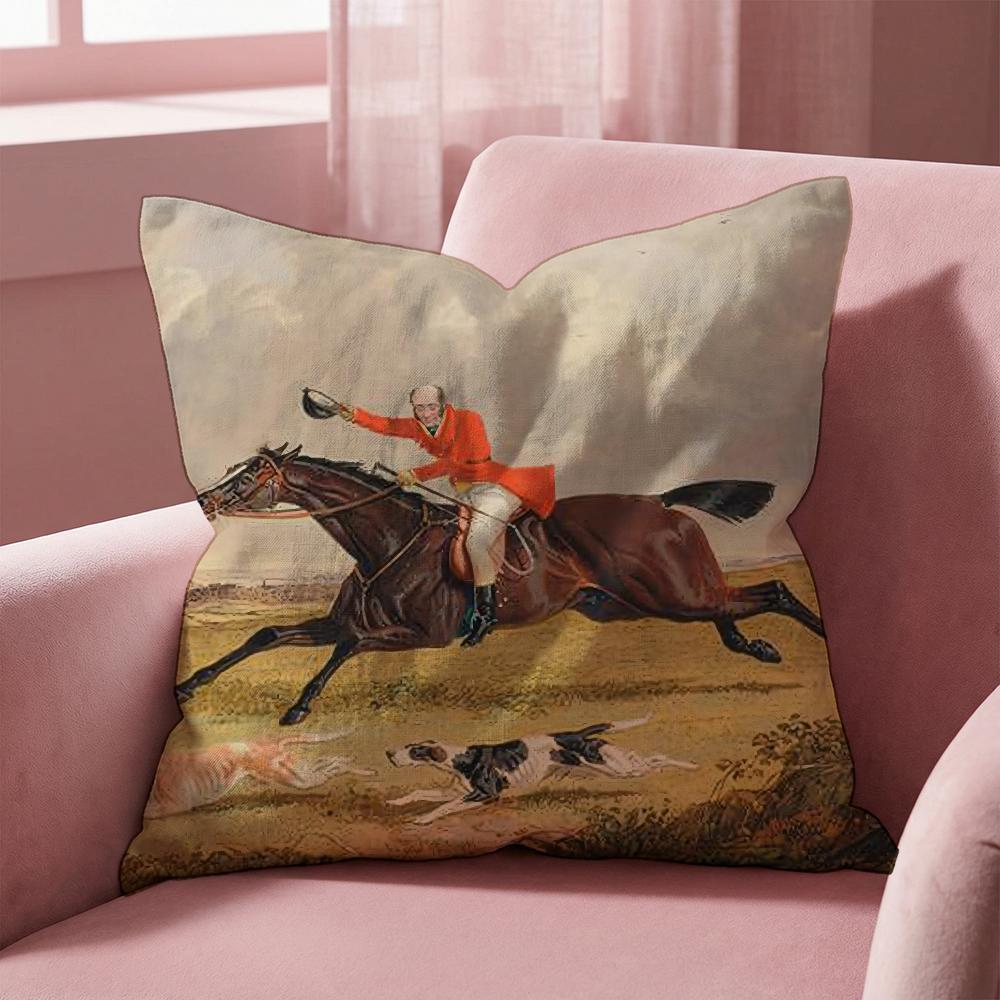 Rider Horse Painting Cushion Cover Multi-Scene Pillow Cover for Home & Car - Reversible, Soft & Durable for Daily Use