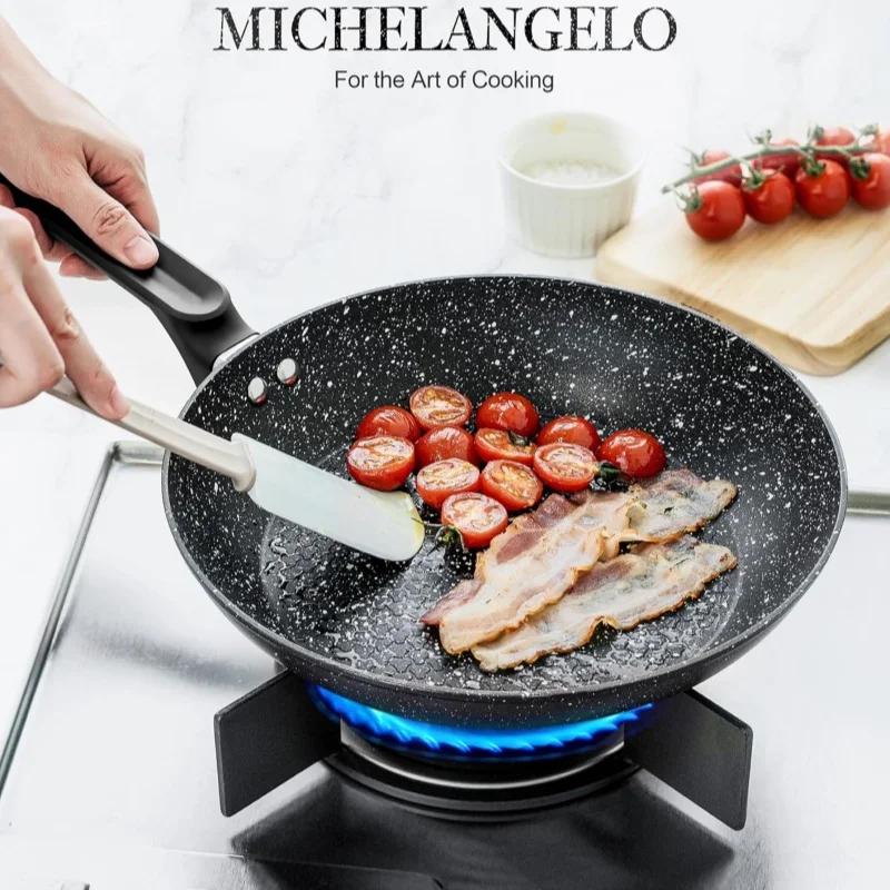 MICHELANGELO 12inch Non Stick Frying Pans with Lid Granite Coatings Skillet Saute Pan Steak Egg Pan Cooking Pan for All Stoves