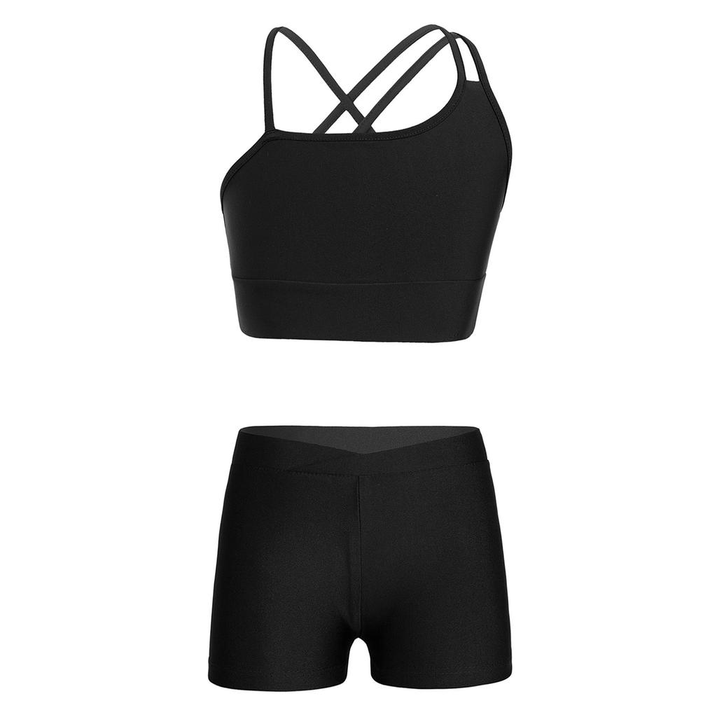 Kids Girls 2 Piece Dance Outfits Crop Top with Shorts Active Set Gymnastics Dancewear Swimwear