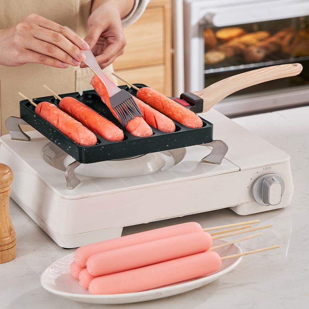 5 Grids Sausage Cooking Tool Pre-Seasoned Grilled Sausage Pot Hot Dog Pan Sausage Fry Pan for Outdoor Kitchen Breakfast