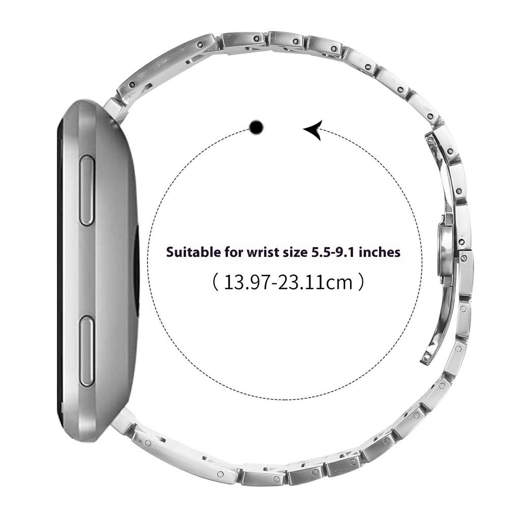 Řemínek pro Fitbit Versa Lite/Versa 2/Versa H-Typ Motýlková spona Nerezový pásek Stříbrný