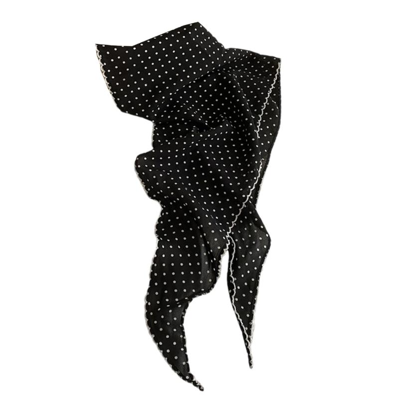 Women's Polyester Head Scarf With Dots Stylish Hair Cover Korean Style Triangled Scarf For Evening or Outdoor Daily Use
