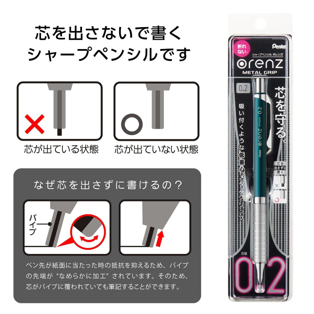PENTEL Mechanical Pencil Orenz Metal Grip 02 Turquoise Blue XPP1002G2-S2
