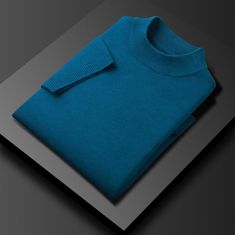 Men's Short-Sleeve Knit Sweater with Half-High Collar - Lightweight Pullover for Middle-Aged and Young Men