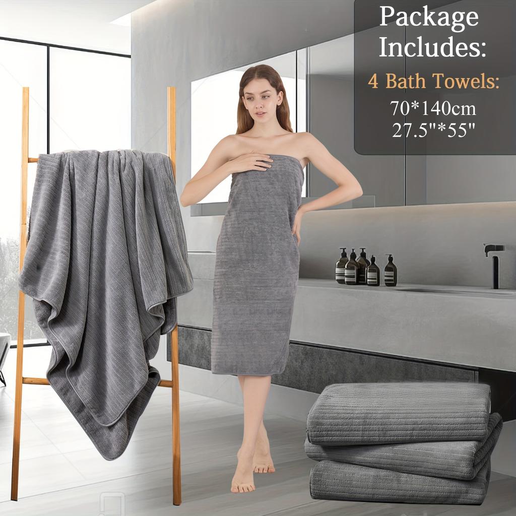 4PCS Bath Towels Set Large Towel Microfiber Absorbent Super Soft Bathroom Quick Dry Shower Towels for Home Adults Family Hotel
