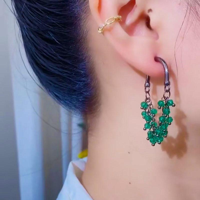 New Green Red Crystal Beaded Pendant Tassel Earrings for Women Exquisite Light Luxury Unique Design Personalized Girls Jewelry