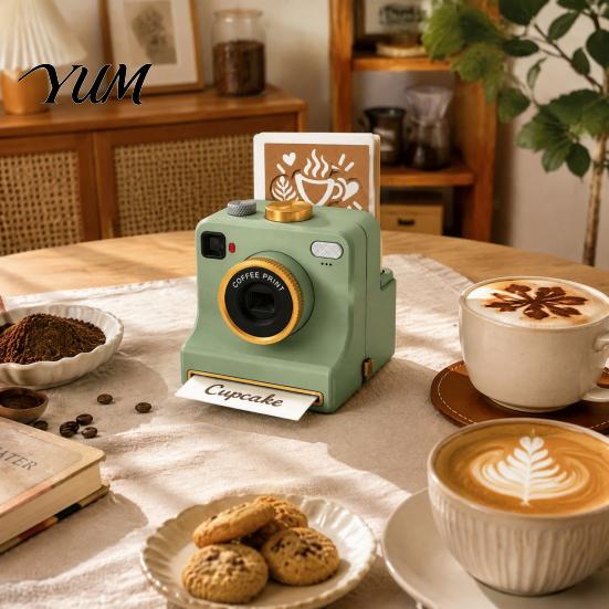 Coffee Art Tools for Home 3D Printed Latte Camera, Manual Powder Printer with Stencil Tool Template Cards, Cocoa Cinnamon Maker Cappuccino Hot