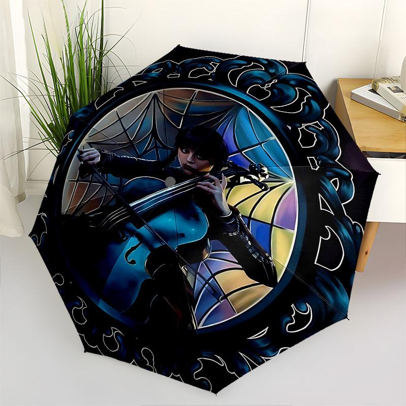 

Stained Glass Cello Player Themed Automatic Opening and Closing Umbrella, Brightly Colored 8-rib Portable Umbrella, Suitable for Men and Wom