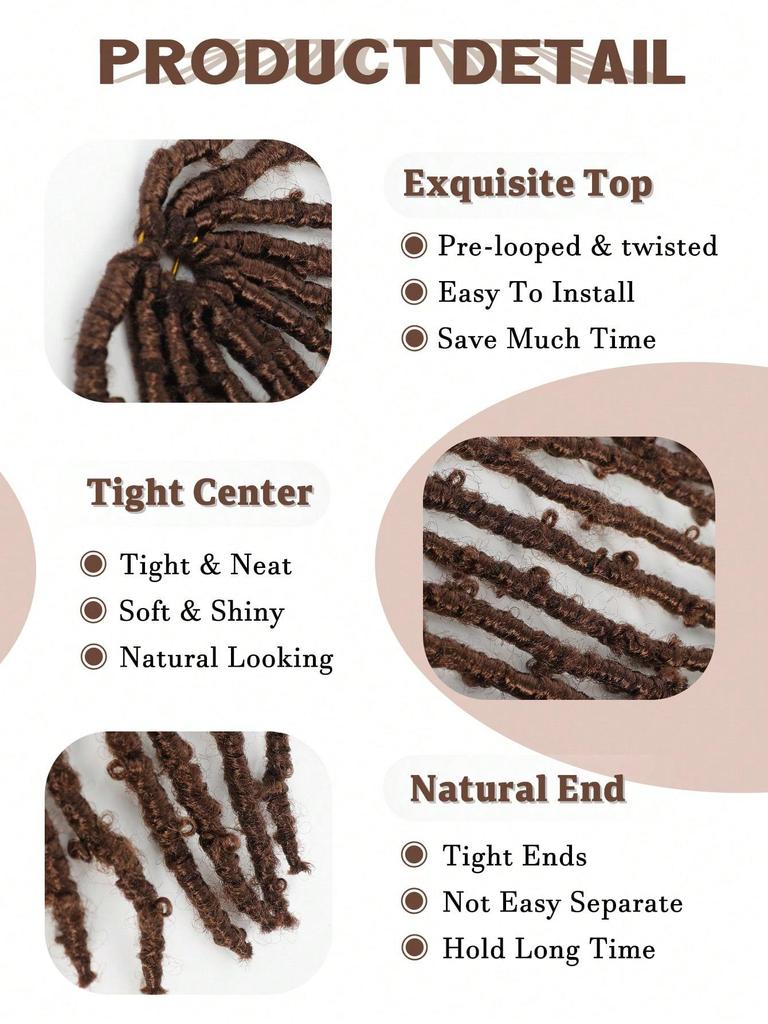 Kelebek Locs Tığ Örgüsü Saç 14 İnç Önceden Döngülenmiş Yıpranmış Locs Tığ Örgüleri