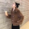 Lamb wool coat women's short autumn and winter imitation fur new brush flower thickened horn button plush coat