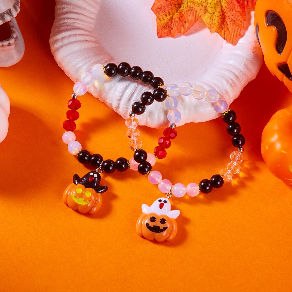 Halloween Ghost Pumpkin Pendant Couple Bracelets for Women Men Handmade Elastic Beaded Witch Anatomy Heart Bracelet Jewelry