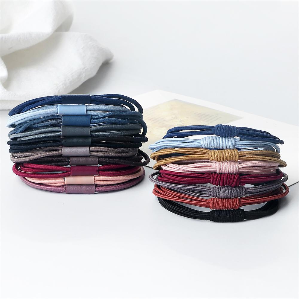 10pcs Simple Multi Loop Hair Bands Women Basic Solid Color Rubber Band Hair Accessories Headband Holder Scrunchies Gift for Girl