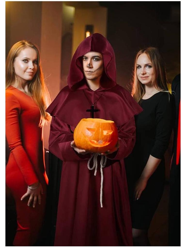 Średniowieczna szata mnicha i czarodzieja do cosplayu - kostium księdza i ponurego żniwiarza na Halloween