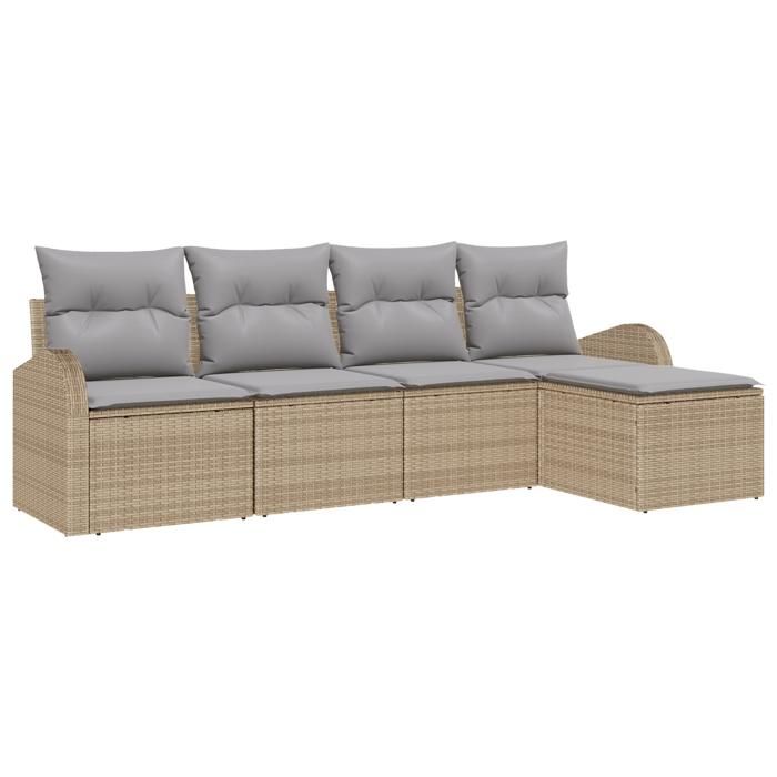 Ensemble de canapé de jardin de 5 pièces avec coussins Beige Poly Rotin, Canapé de jardin 2 places avec rangement 3354669