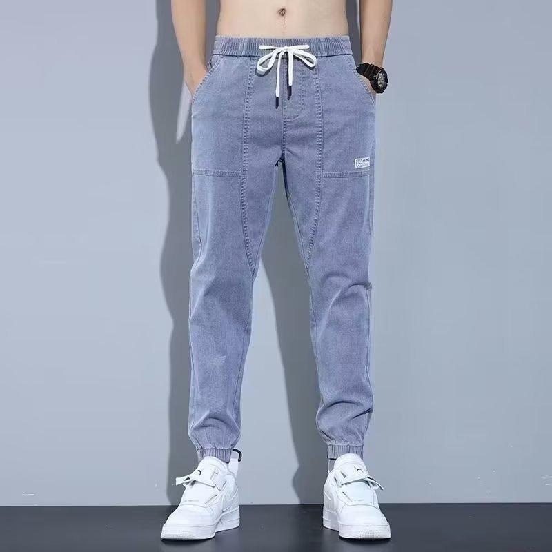Men's jeans 2026 summer new trendy brand tooling youth loose tied feet versatile Harlan casual pants