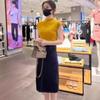 Women Summer Elegant Mock Neck Tee Slim Fit Short Sleeve Blouse