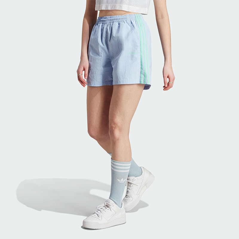 Adidas Originals Trefoil Logo Striped Elastic Waist Regular Fit Shorts Women Bottoms Light-Pink Blue IT8164
