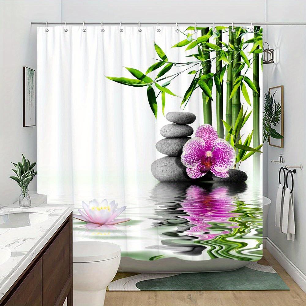 Serenity Zen Garden Shower Curtain For A Tranquil And Relaxing Bathroom, Featuring A Harmonious Design Of Bamboo Leaves,