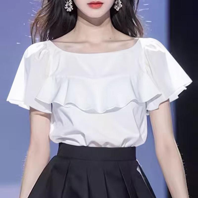 

ZANZEA Женская повседневная блузка с оборками и круглым вырезом, свободная, с коротким рукавом 5XL