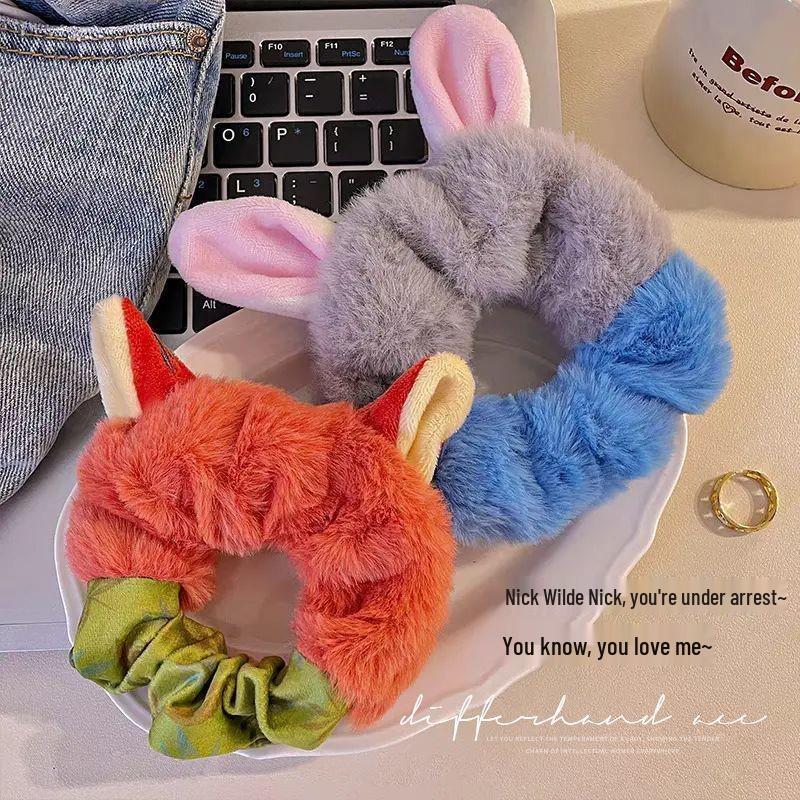 Fox Ears Plush Scrunchie: Cute Cartoon Fluffy Hair Accessory for Women
