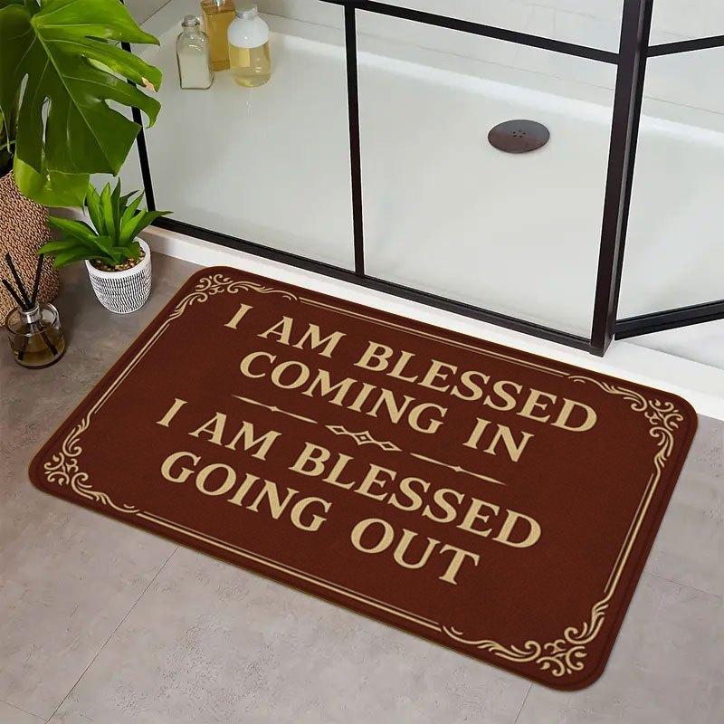 Inspirational "Blessed" Area Rug, Creative Welcome Door Mat, Non-Slip Absorbent Washable Carpet for Home, Bathroom & Camping