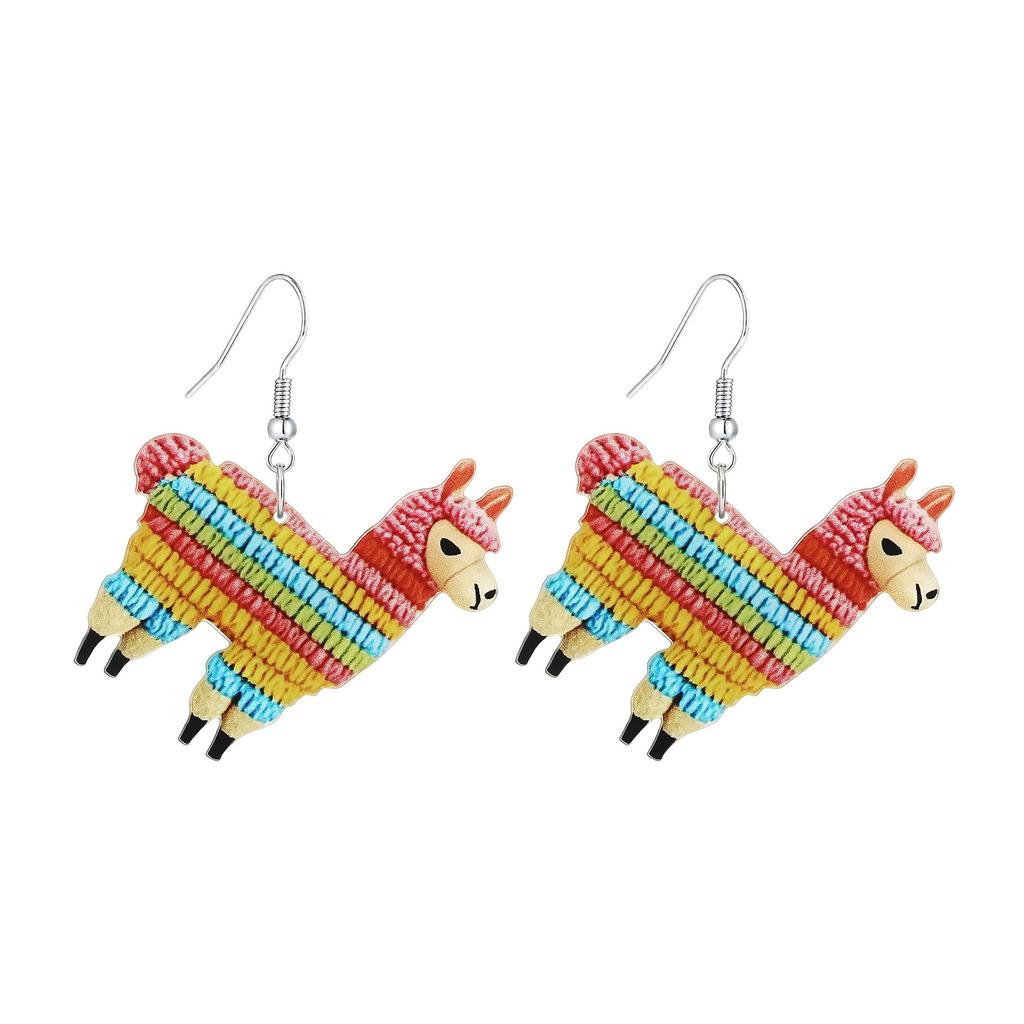 Eco-Friendly Acrylic Earrings, Cartoon Cute Colorful Alpaca Earrings, Earrings.