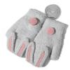 Kids Winter Warm Fleece Lined Knit Gloves With Rabbit Design Girls Age 2-5 Windproof Full Finger Mittens Wrist Strap