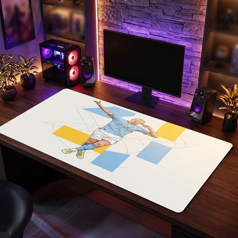 Erling Haaland Theme Pattern Mouse Pad, Soccer Logo Design XXL Gaming Desk Mat Non-Slip Computer Mouse Pad