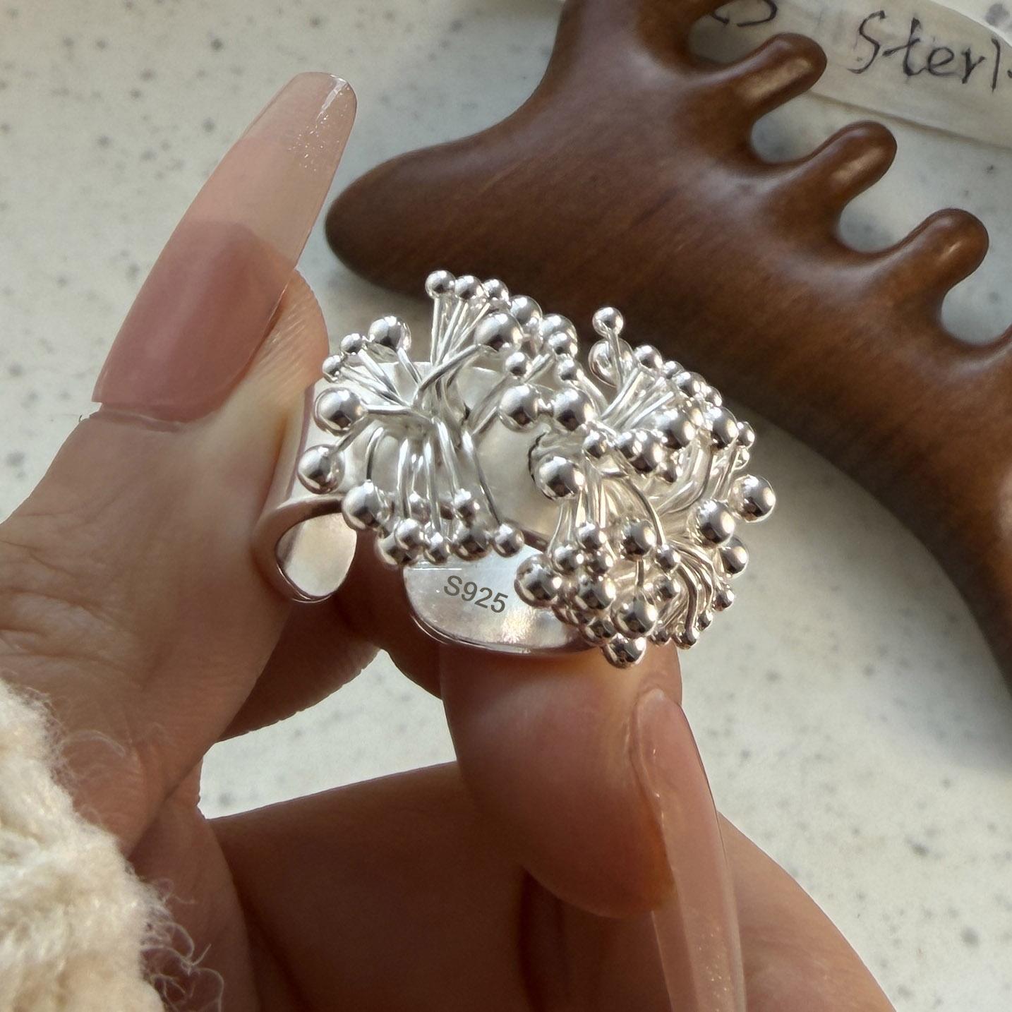 

925 Silver Rings for Women Couple Minimalist Handmade Simple Sparckling Flower Ring Fine Jewelry Gift Prevent Allergy resizable