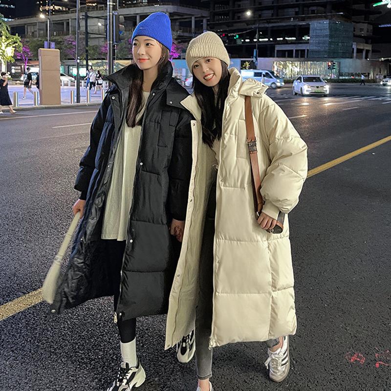 Autumn Winter Thicken Female Warm Long Parka Women Solid Color Loose Puffer Big Pocket Hooded Coat Jackets Outwear