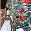 GD-DQ09050079-1pc Welcome Winter Pinecone Pine Needle Branch Cardinals Welcome Christmas Garden Flag_1-28x40 Inch Outdoor Garden Flag Double-sided Hom