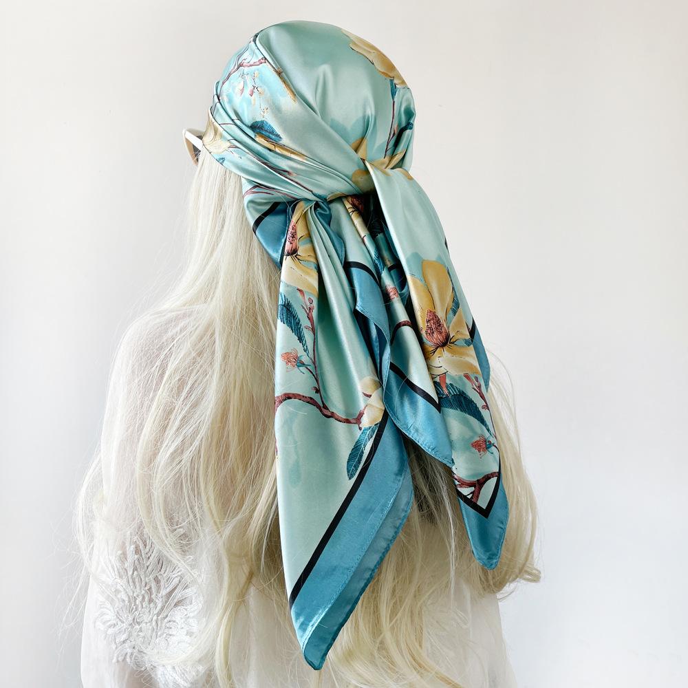 Women's Silk Scarf Large Square Scarf Fashion Floral Print Vintage Headscarf Faux Silk Satin Scarf