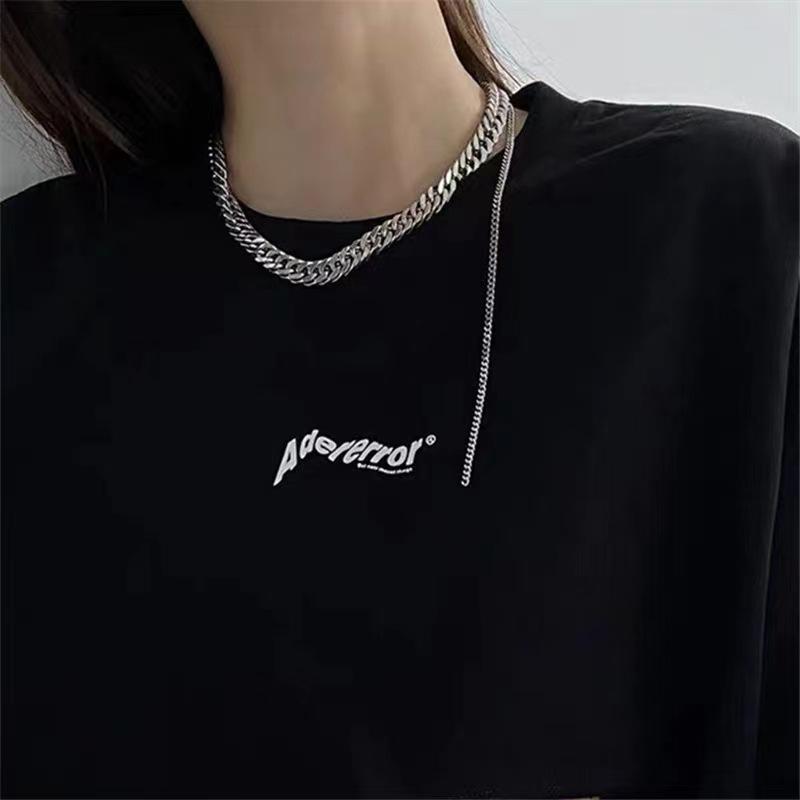 European and American Cold Wind Collarbone Chain Niche Titanium Steel Thick Chain Necklace Ins Trendy Hip Hop Neck Chain Accessories