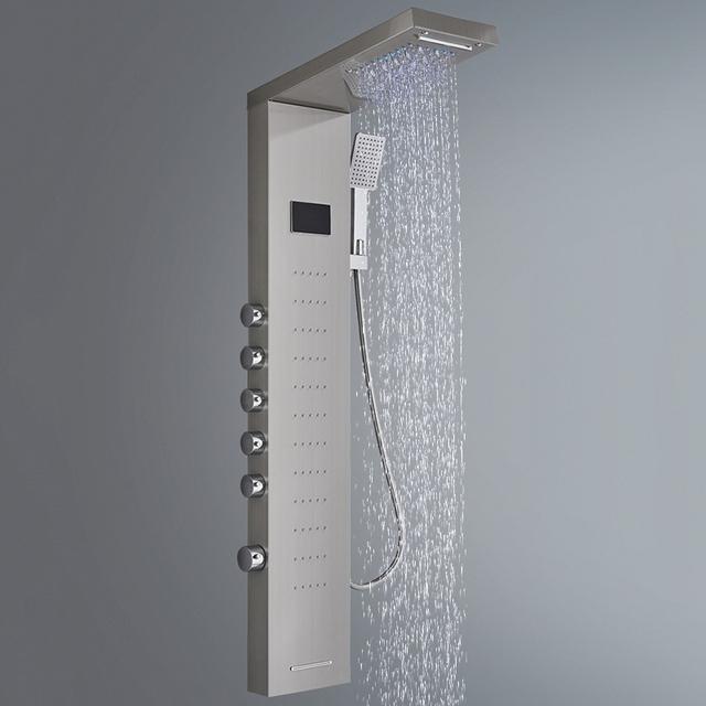 Grifo de Ducha de Lluvia con Pantalla Digital para Baño SPA Masajeador Jets Panel de Ducha Negro con Alcachofa Manual Bidet Aspersor Grifo