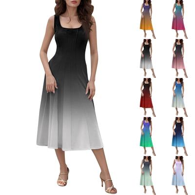 Women's Casual Fashion Round Neck Sleeveless Solid Color Side Pocket Midi Dress